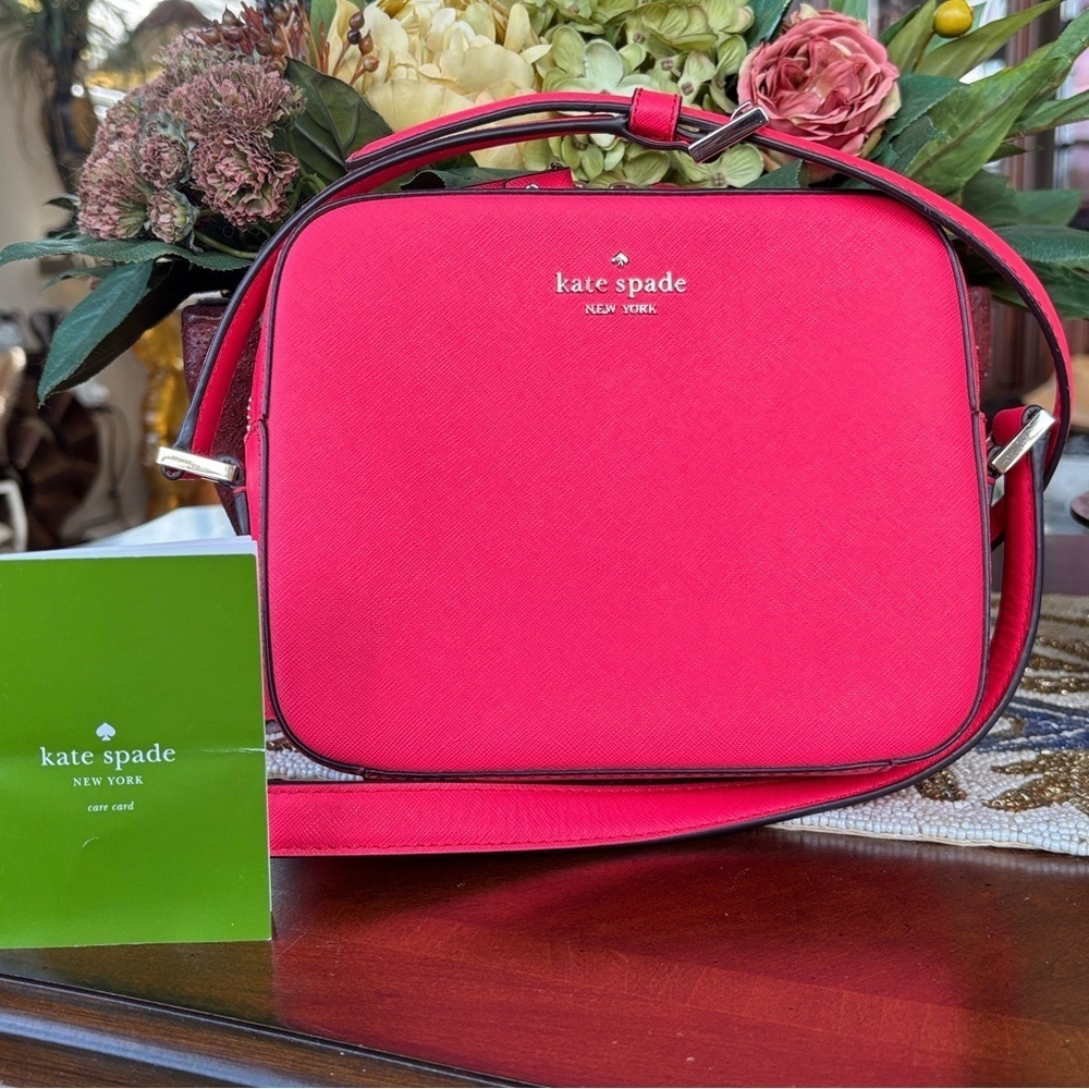 Kate Spade Leather Newbury Lane Cammie Crossbody Purse Dual Zipper Melon